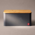 Bread box with bamboo lid, front view