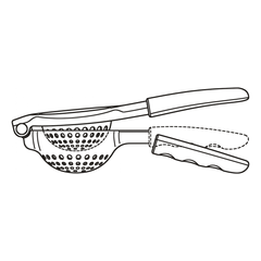 Line drawing of the squeezer with the grip sleeve slid off the end of the handle