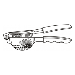 Line drawing of the squeezer with a stippled patch of corrosion across the bowl